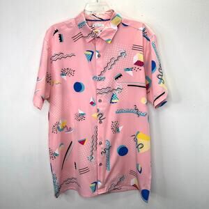 Oh Snap Drill Clothing Button Up Shirt L Men Pink Retro 80 90s Saved By the Bell